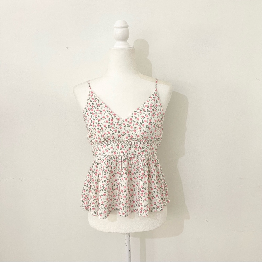 trixxi v neck floral peplum tank top with adjustable straps
